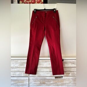 LOFT Petite Red Pants with Zipper Detail